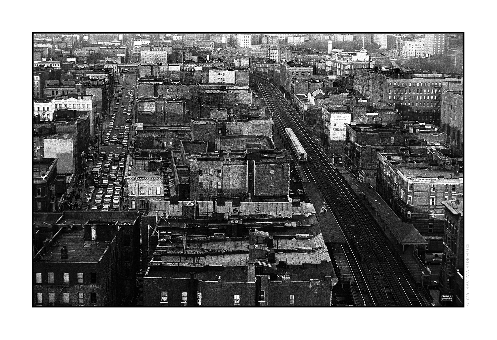 George Malave, El Running Through a Bronx Neighborhood, Third Ave El - Bronx series, 1972-73.