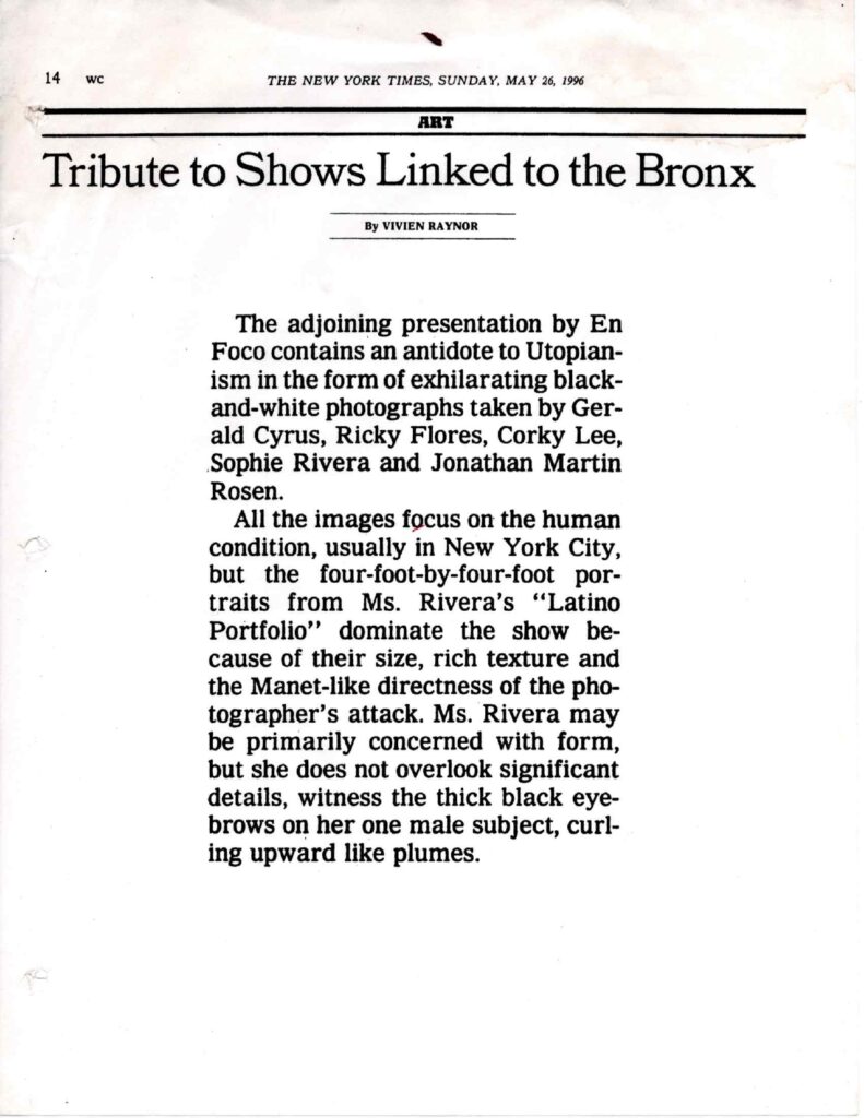 Tribute to Shows Linked to the Bronx - New York Times, May 26, 1996. Courtesy of the Rivera Estate.