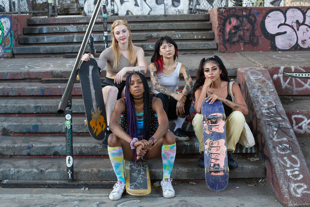 Jordana Bermúdez, Cami Best, Melissa Ramirez, Stephanie Reid, and Allie Rappuhn, Cole Playground, from the series Girls Can't Skate, 2021, Digital photograph, 20”x30”.